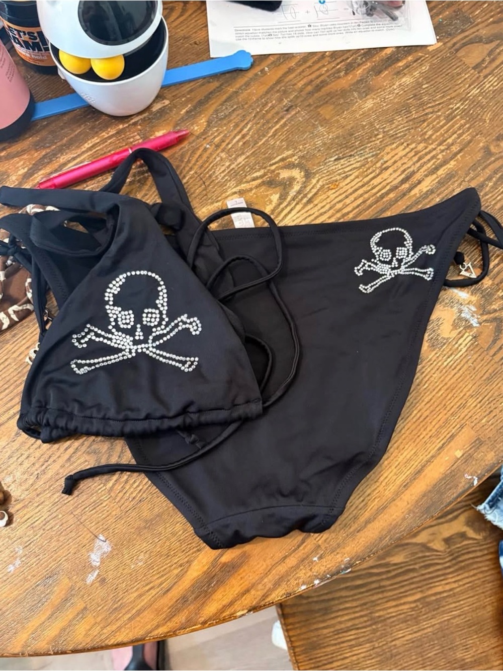 Victoria's Secret Black Rhinestone Skull Bikini Set